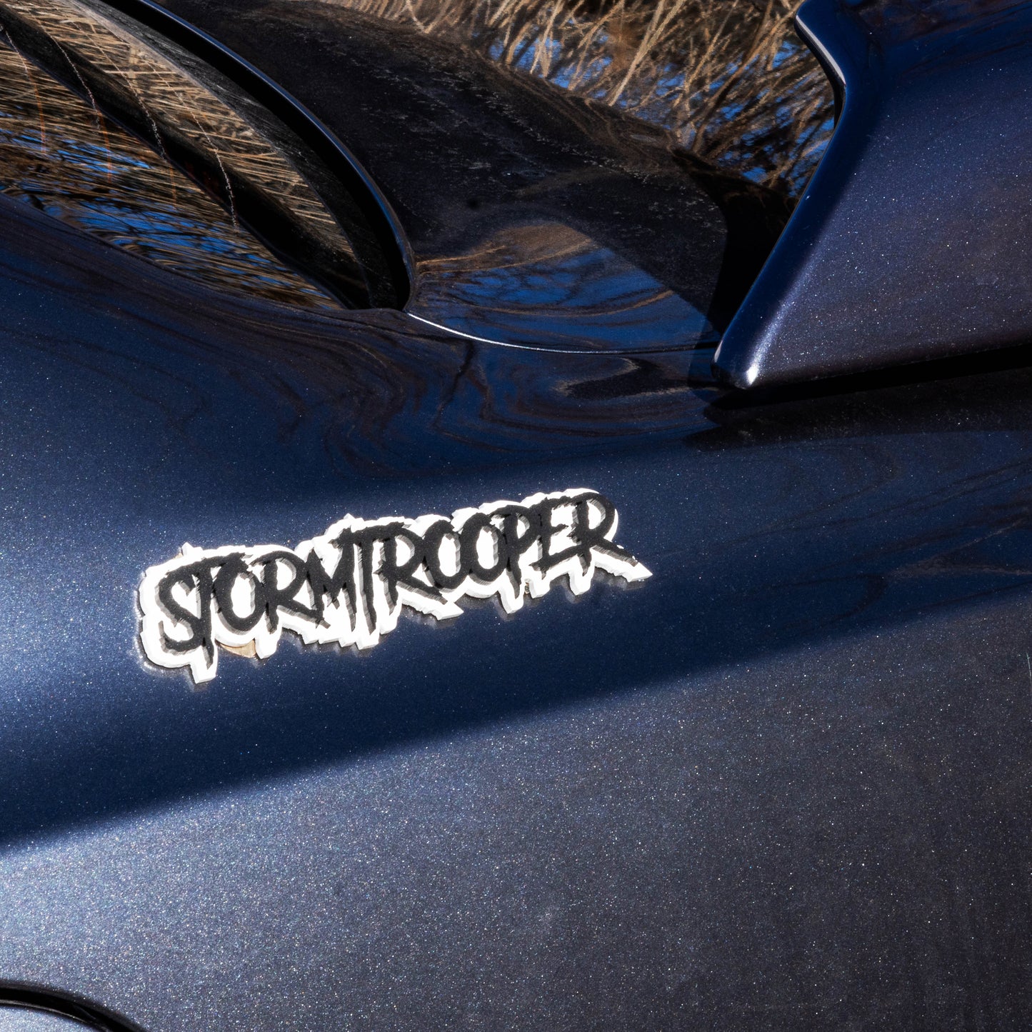 Stormtrooper Car Badge - Gloss Black On White - Aggressive Font