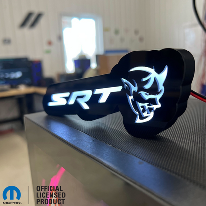 Badge lumineux à LED SRT® Demon® - Blanc ou RVB - Montage sur calandre ou carrosserie - Produit sous licence officielle