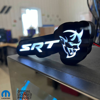 Badge lumineux à LED SRT® Demon® - Blanc ou RVB - Montage sur calandre ou carrosserie - Produit sous licence officielle