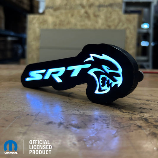 Badge lumineux à LED SRT® Hellcat® - Blanc ou RVB - Montage sur calandre ou carrosserie - Produit sous licence officielle