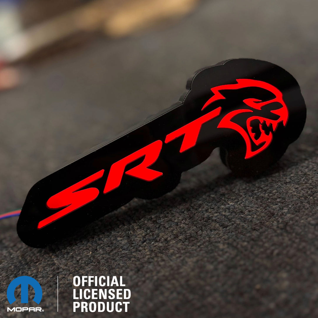 SRT® Hellcat® LED Illuminated Badge - RGB - Grille or Body Mount - Officially Licensed Product - Dark LED Diffusing