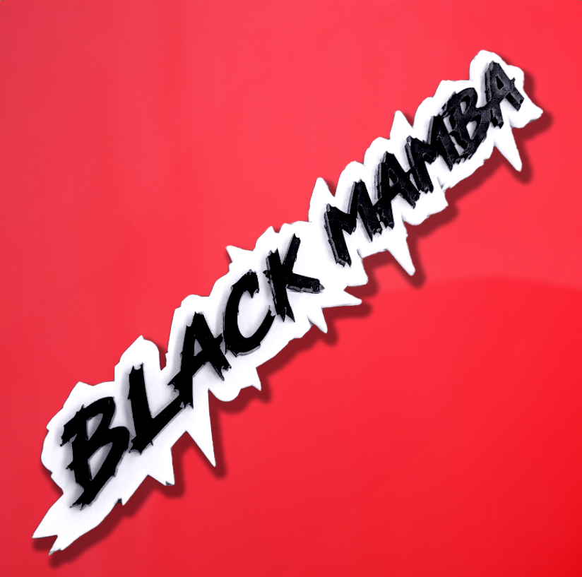 Badge de voiture Black Mamba - Noir brillant sur blanc - Police Lightning