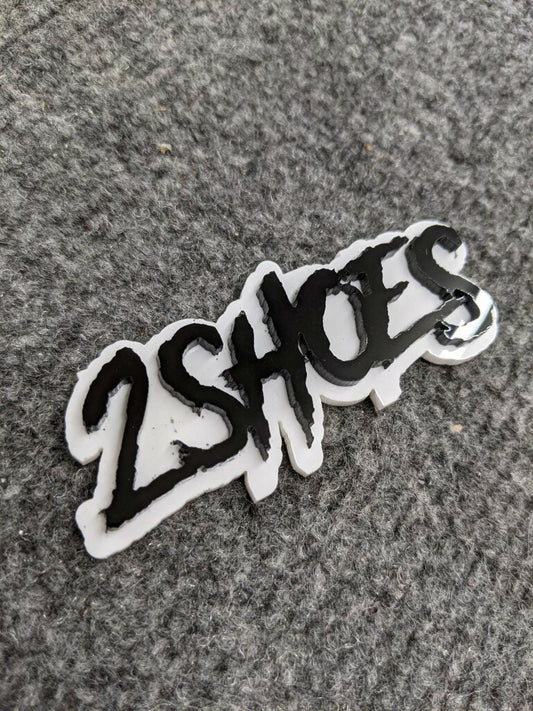 2Shoes Car Badge - Gloss Black On White - Aggressive Font - Atomic Car Concepts