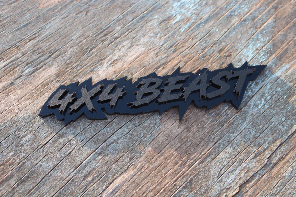 4x4 Beast Car Badge - Matte Black On Gloss Black - Lightning Font - Atomic Car Concepts