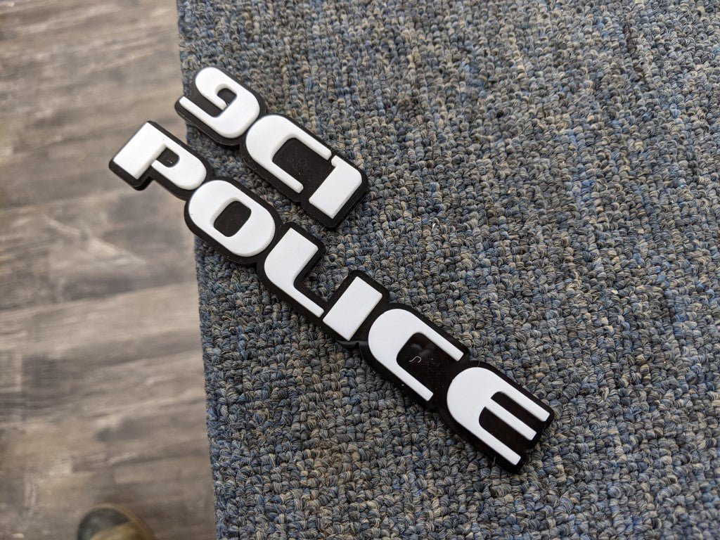 9C1 Police Car Badge - White On Gloss Black - OEM Font - Atomic Car Concepts