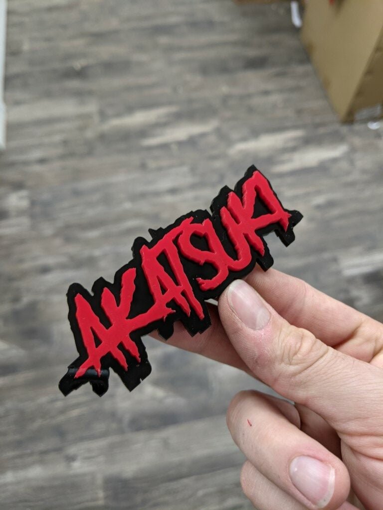 Akatsuki Car Badge - Red On Gloss Black - Aggressive Font - Atomic Car Concepts