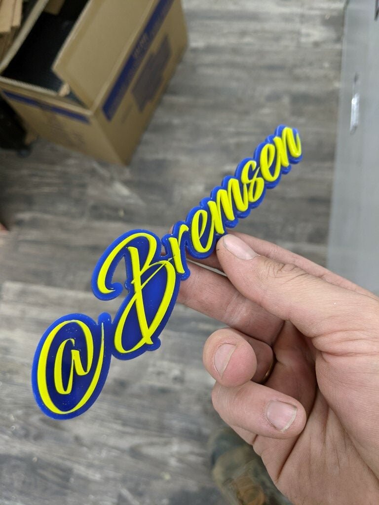 @Bremsen Car Badge - Yellow On Blue - Script Font - Atomic Car Concepts