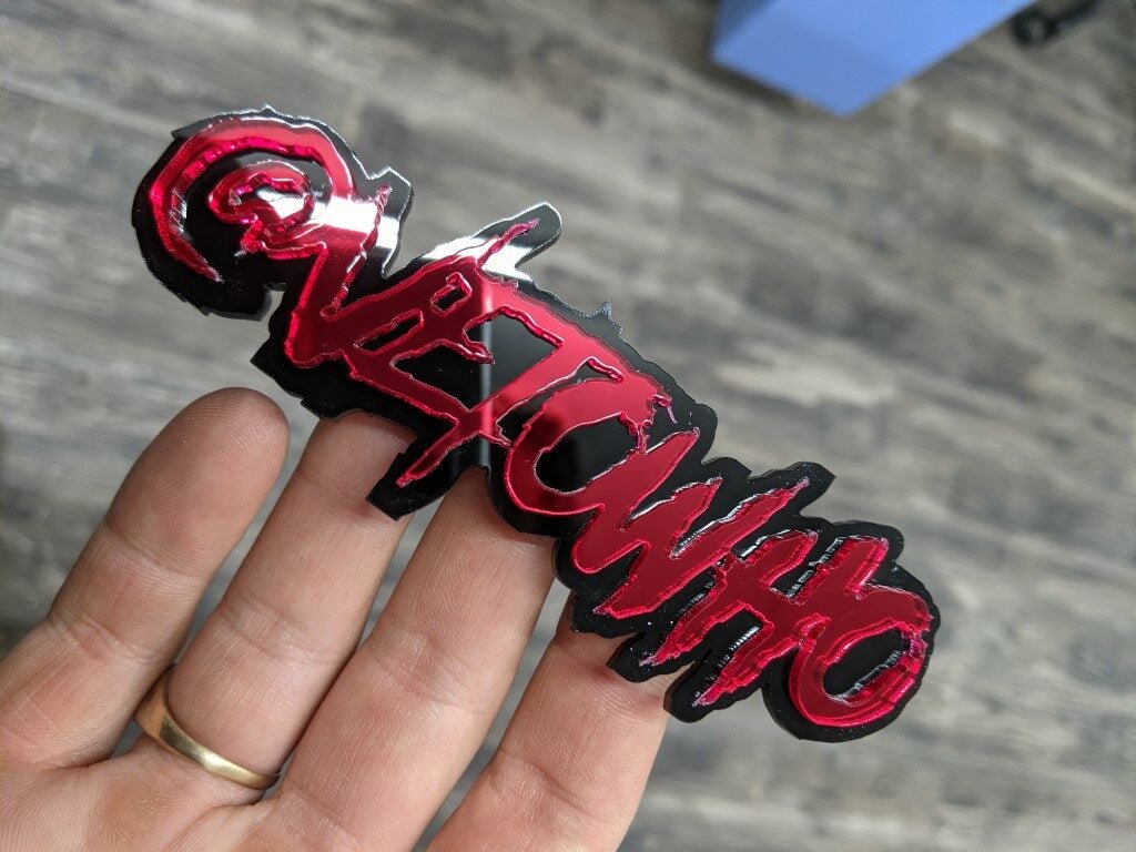 @Vetowho Car Badge - Mirror Red On Gloss Black - Aggressive Font - Atomic Car Concepts