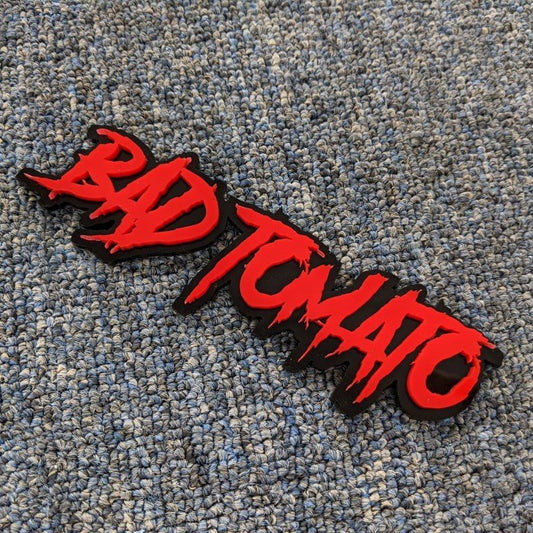 Bad Tomato Car Badge - Red On Gloss Black - Aggressive Font - Atomic Car Concepts