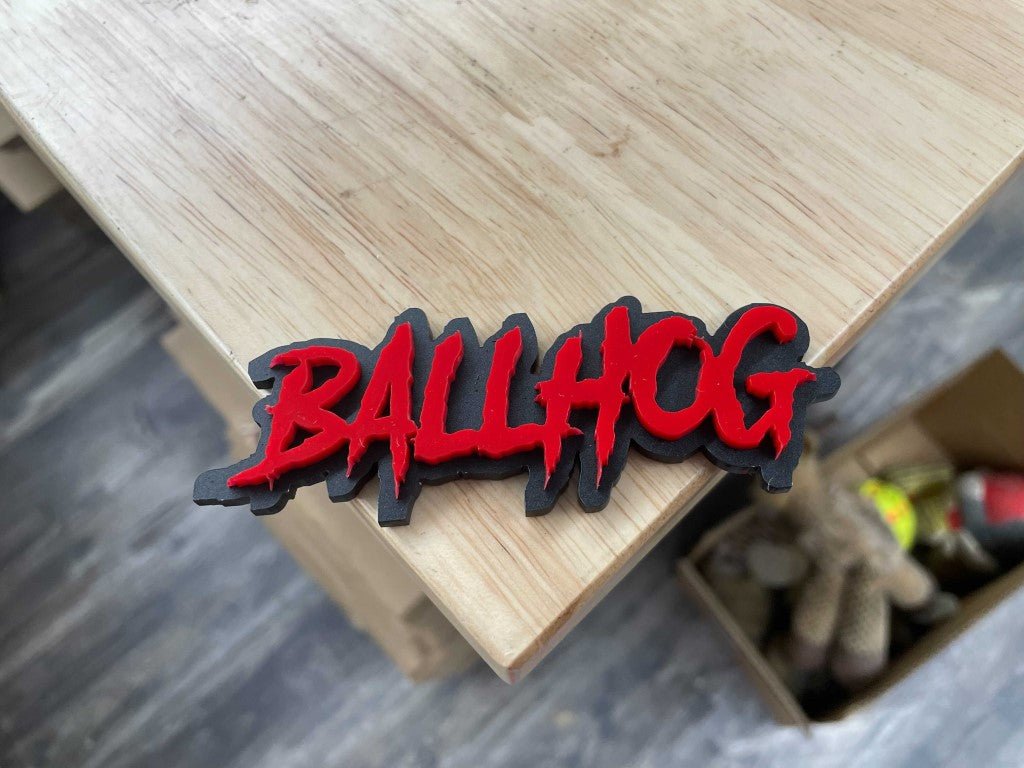 Ballhog Car Badge - Red On Matte Black - Aggressive Font - Atomic Car Concepts