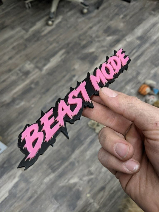 Beast Mode Car Badge - Pink On Gloss Black - Lightning Font - Atomic Car Concepts