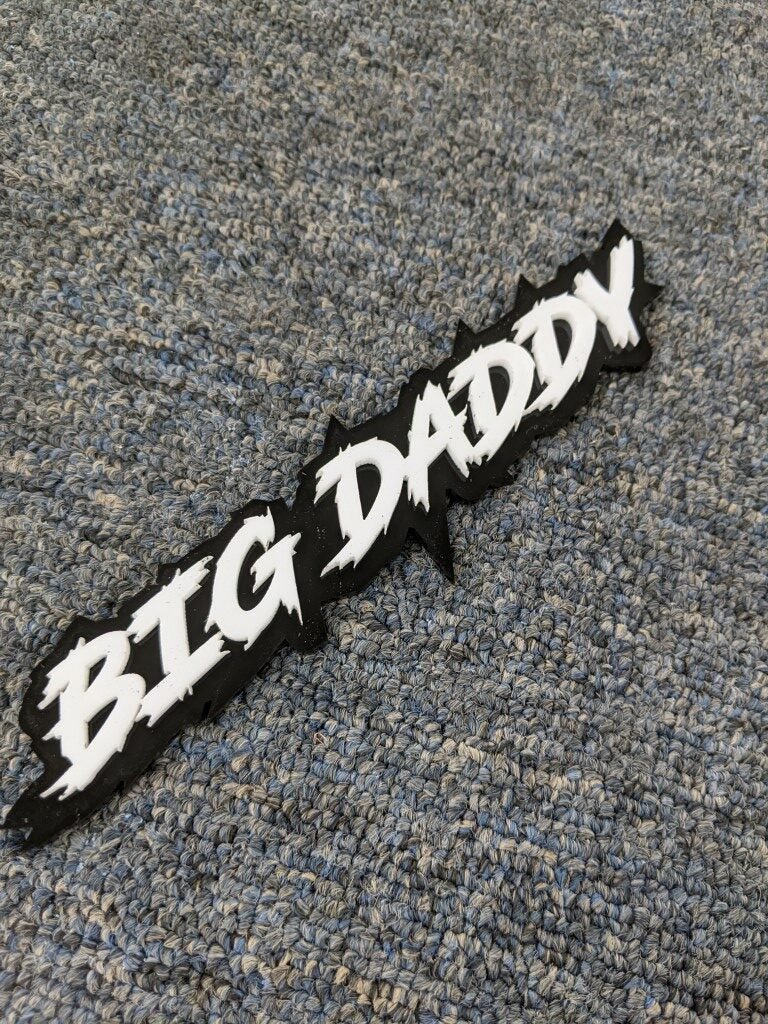 Big Daddy Car Badge - White On Gloss Black - Lightning Font - Atomic Car Concepts