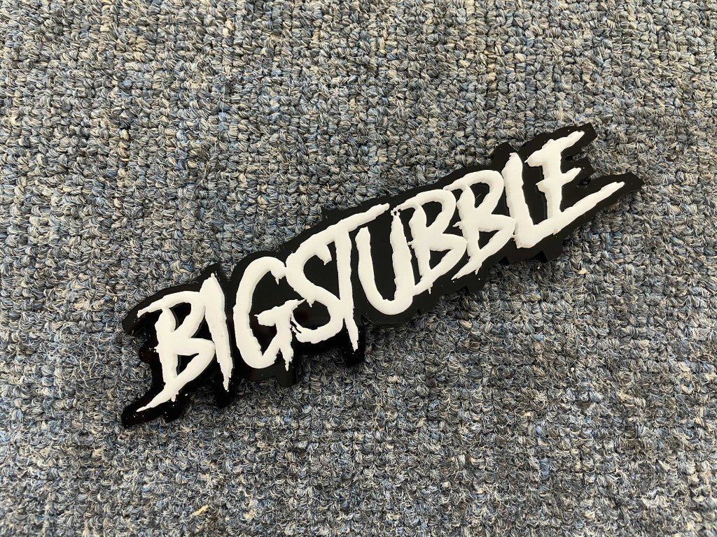 Bigstubble Car Badge - White On Gloss Black - Aggressive Font - Atomic Car Concepts