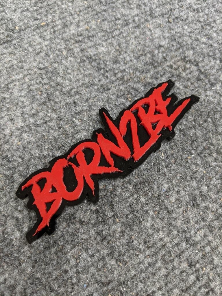 Born2Be Car Badge - Red On Gloss Black - Aggressive Font