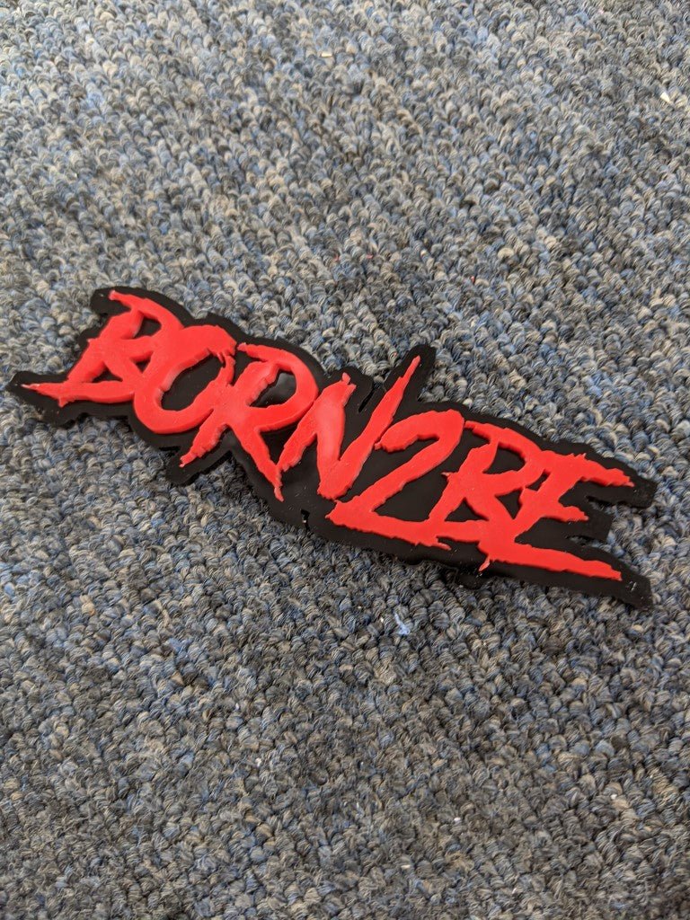 Born2be Car Badge - Red On Gloss Black - Aggressive Font - Atomic Car Concepts