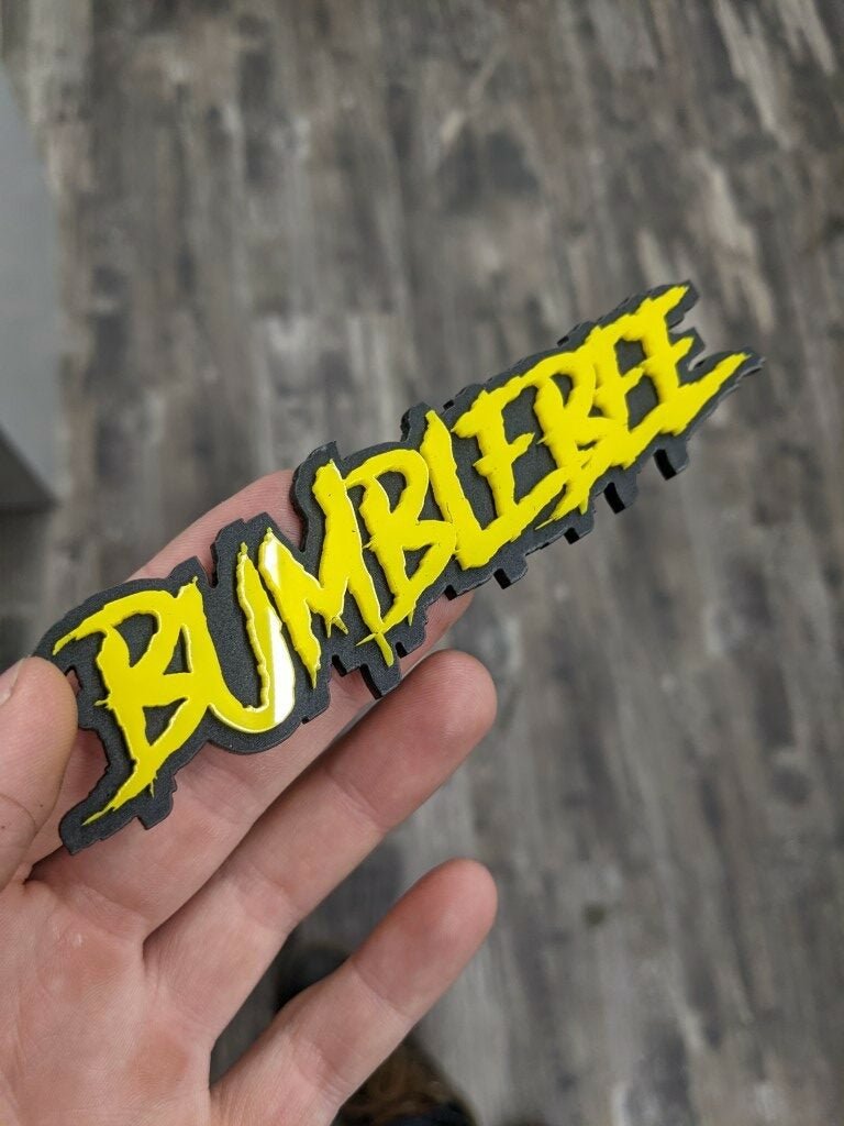 Bumblebee Car Badge - Yellow On Matte Black - Aggressive Font