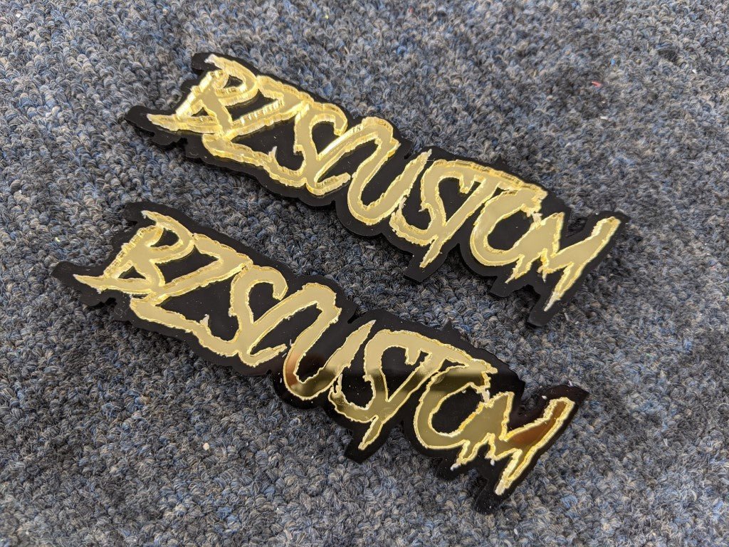 BZSCustom Car Badge - Mirror Gold On Gloss Black - Aggressive Font - Atomic Car Concepts