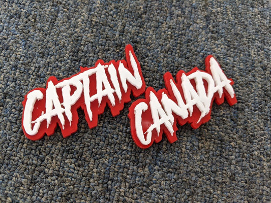 Captain Canada Car Badge - White On Red - Aggressive Font - Atomic Car Concepts