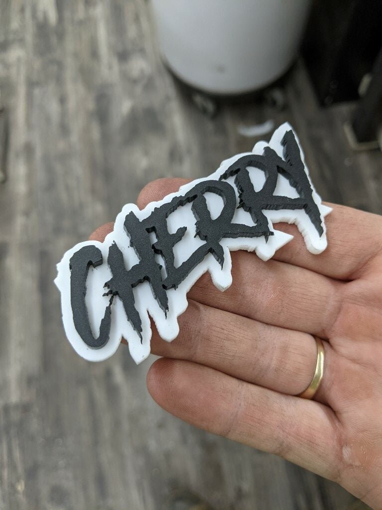 Cherry Car Badge - Matte Black On White - Aggressive Font - Atomic Car Concepts