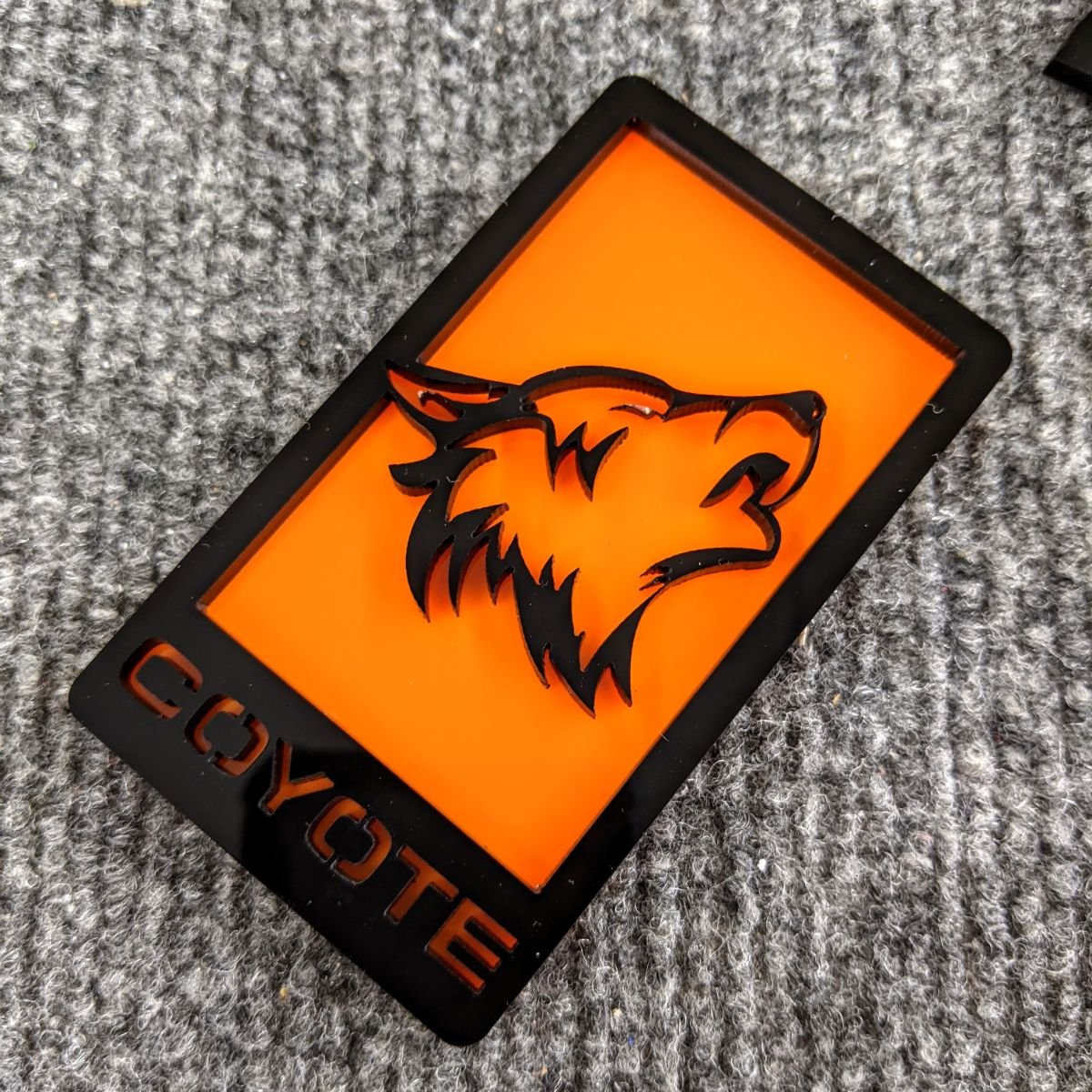 Coyote Badge with Custom Text - Detailed- Fits Mustang® Grille or Trunk - Custom Mount - Atomic Car Concepts