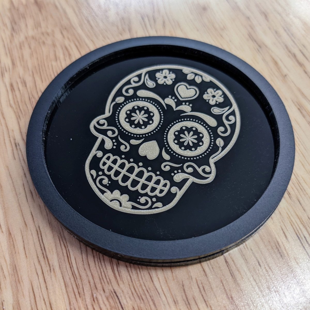 Cupholder Bottom - Sugar Skull - Black - Atomic Car Concepts