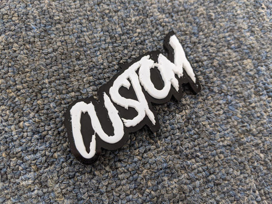 Custom Car Badge - White On Gloss Black - Aggressive Font