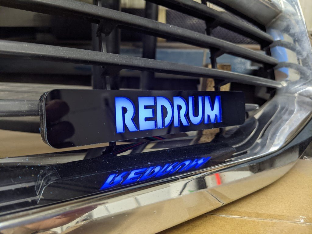 Custom LED Grille Badge - Block Font - 1.12" X 6.5: - Atomic Car Concepts