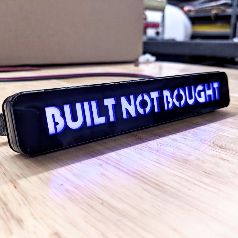 Custom LED Grille Badge - Block Font - 1.12" X 6.5: - Atomic Car Concepts