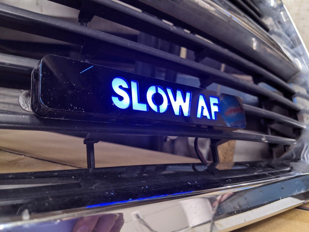 Custom LED Grille Badge - Block Font - 1.12" X 6.5: - Atomic Car Concepts