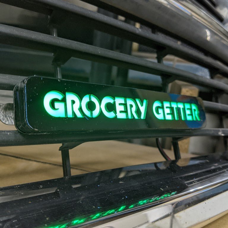 Custom LED Grille Badge - Block Font - 1.12" X 6.5: - Atomic Car Concepts