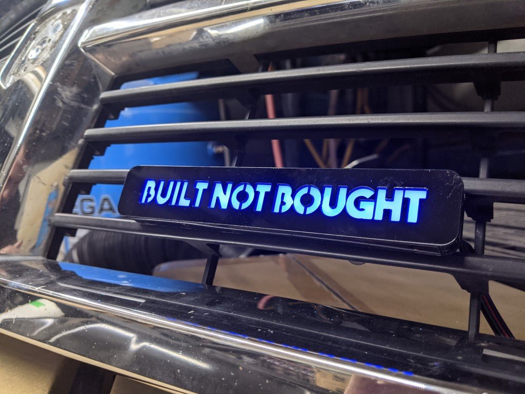 Custom LED Grille Badge - Block Font - 1.12" X 6.5: - Atomic Car Concepts