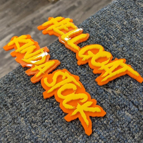 Custom Text Badge - Type Your Own - Aggressive Font - Double Layer - Atomic Car Concepts