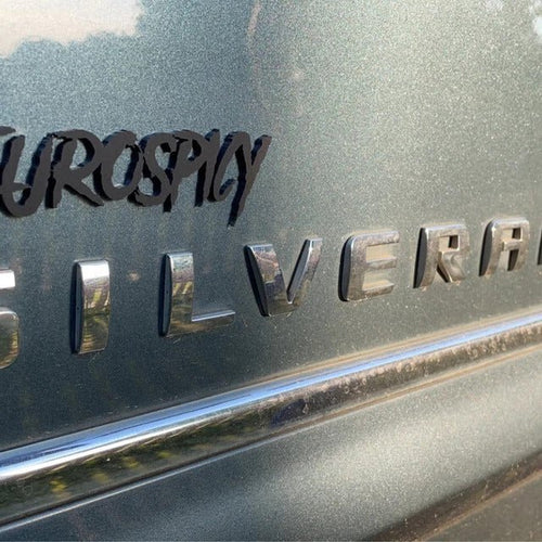 Custom Text Badge - Type Your Own - Aggressive Font Single Layer - Tape Mount - Atomic Car Concepts