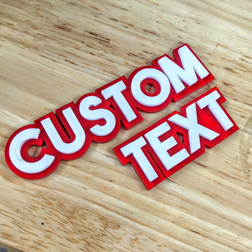 Custom Text Badge – Type Your Own – Block Font - Double Layer - Atomic Car Concepts