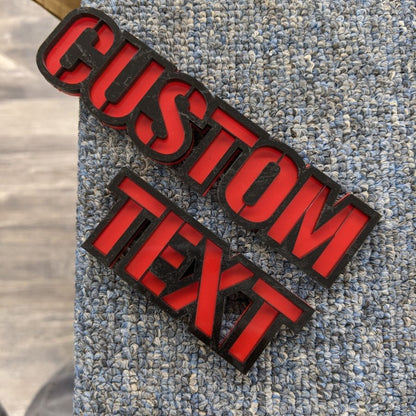 Custom Text Badge – Type Your Own – Stencil Font - Double Layer - Atomic Car Concepts