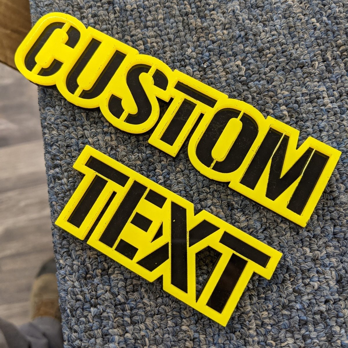 Custom Text Badge – Type Your Own – Stencil Font - Double Layer - Atomic Car Concepts