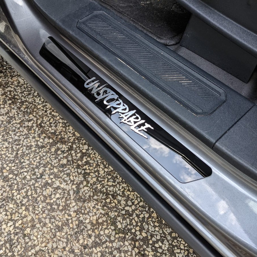 Custom Text Door Sills - Universal - Pair - Atomic Car Concepts