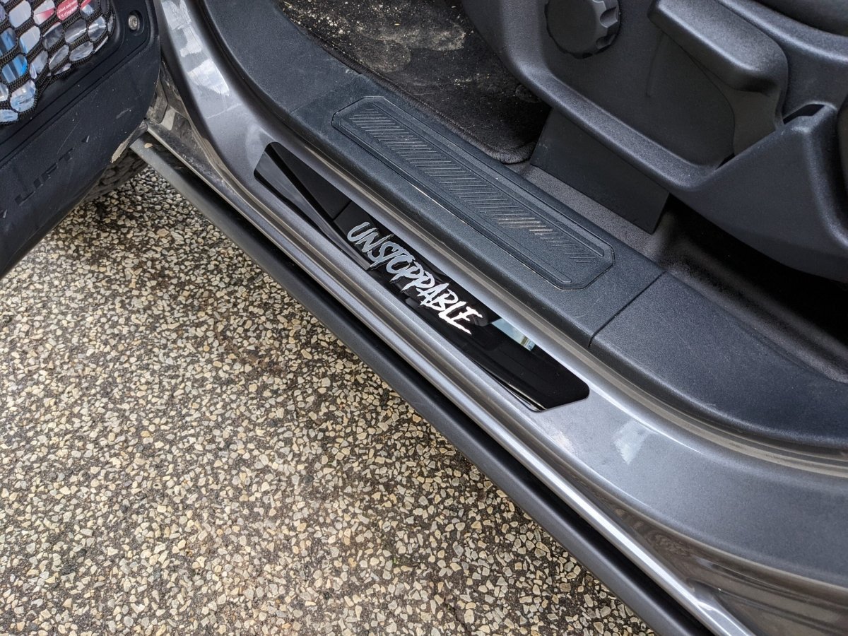 Custom Text Door Sills - Universal - Pair - Atomic Car Concepts