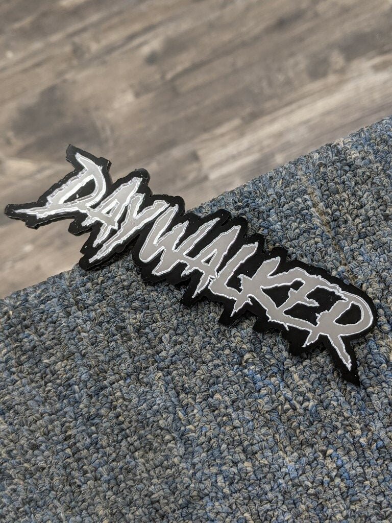 Daywalker Car Badge - Mirror Silver On Gloss Black - Aggressive Font