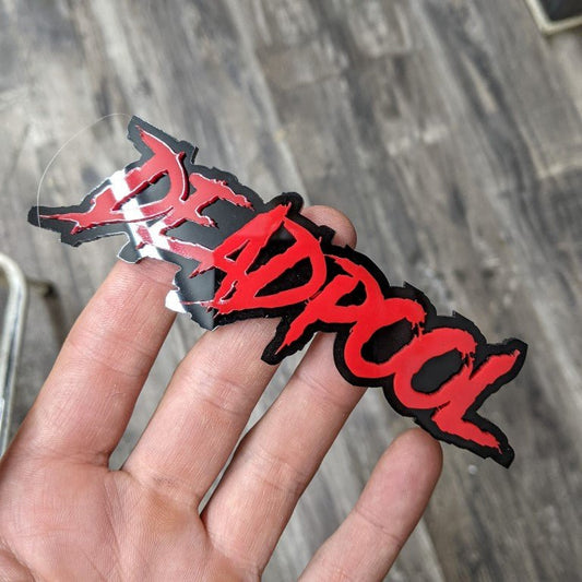 Deadpool Car Badge - Red On Gloss Black - Aggressive Font - Atomic Car Concepts