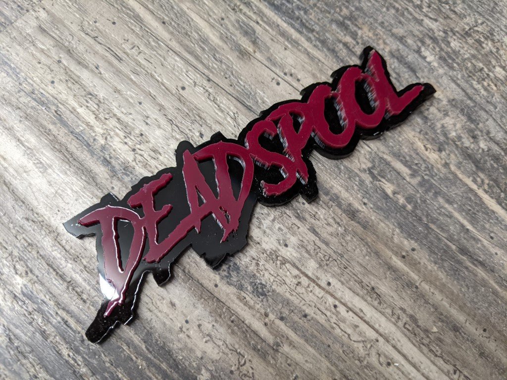 Deadspool Car Badge - Maroon On Gloss Black - Aggressive Font – Atomic ...