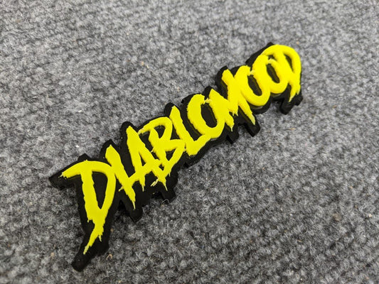 Diablomod Car Badge - Yellow on Gloss Black - Aggressive Font - Atomic Car Concepts