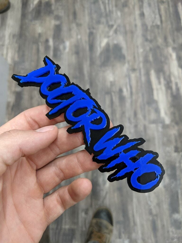 Doctorwho Car Badge - Blue On Gloss Black - Aggressive Font