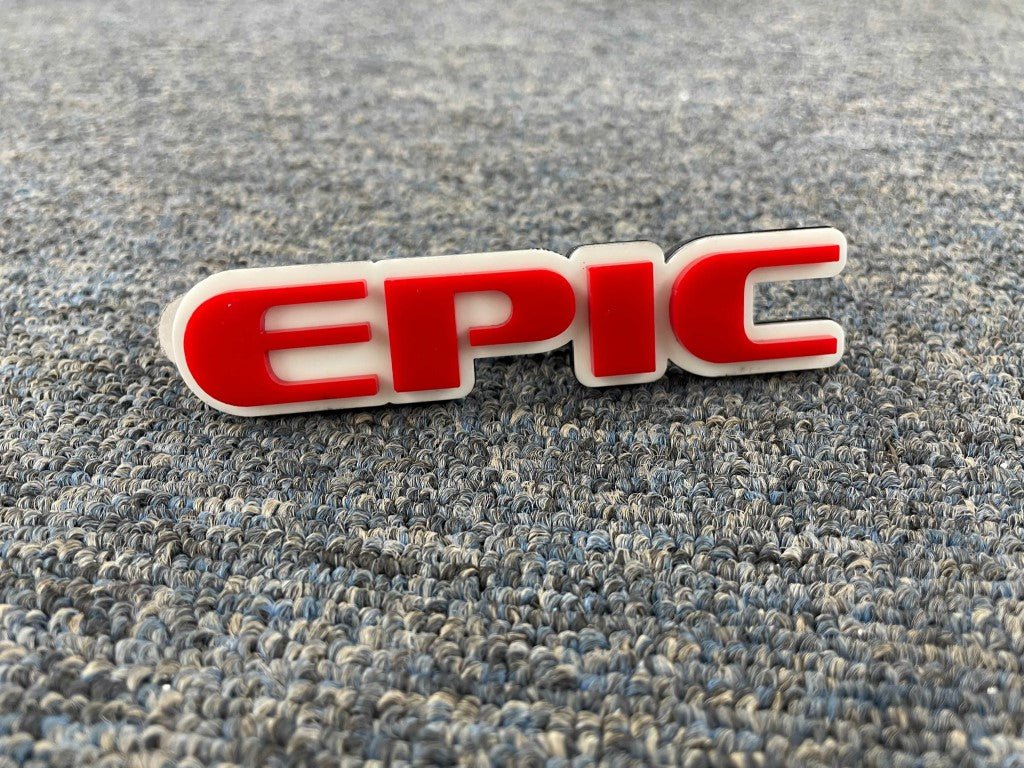 Epic Car Badge - Red On White - OEM Font - Atomic Car Concepts