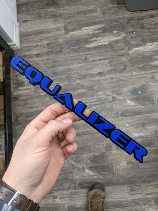 Equalizer Car Badge - Blue On Gloss Black - OEM Font - Atomic Car Concepts