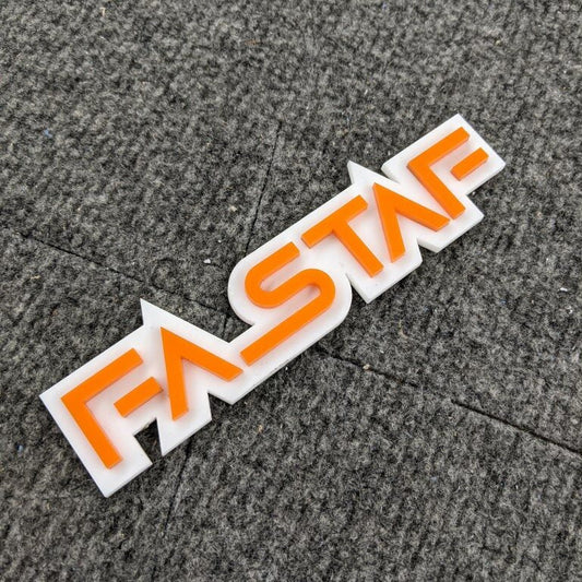 FastAF Car Badge - Orange On White - Squid Font - Tape Mount - Atomic Car Concepts