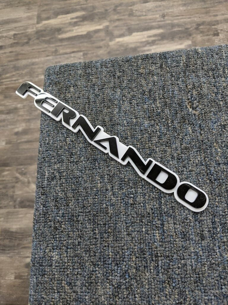 Fernando Car Badge - Gloss Black On White - OEM Font - Atomic Car Concepts