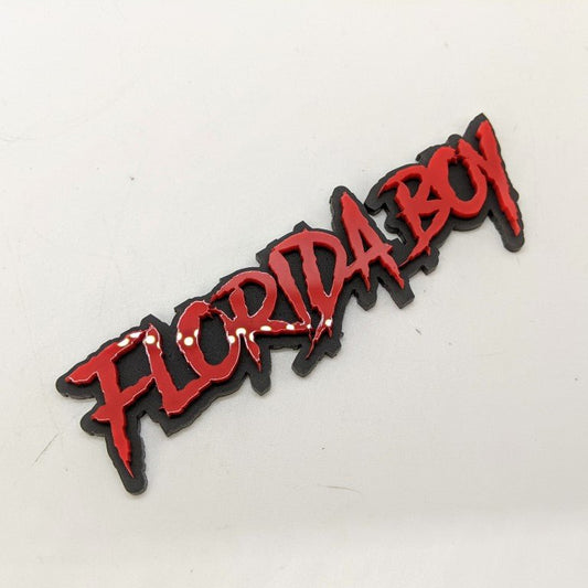 Florida Boy Car Badge - Red on Matte Black - Aggressive Font - Tape Mounting