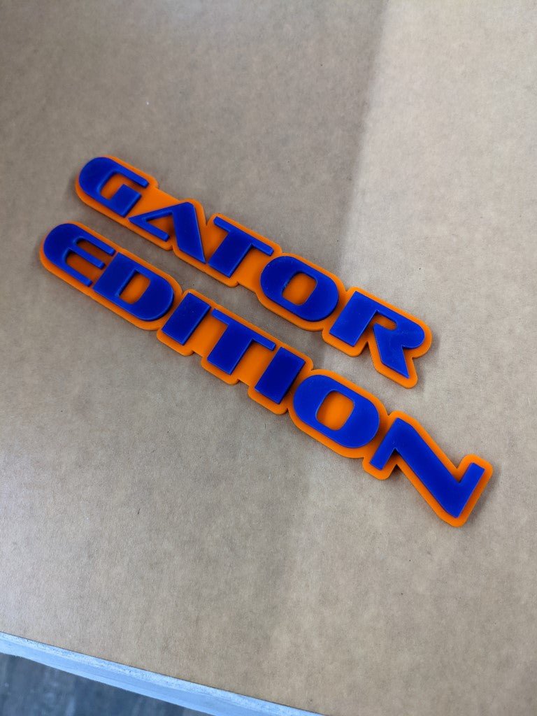 Gator Edition Car Badge - Blue On Orange - OEM Font