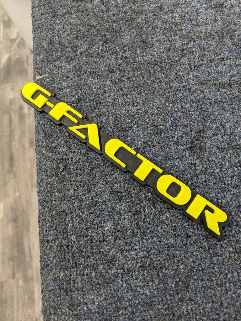 GFactor Car Badge - Yellow On Matte Black - OEM Font - Atomic Car Concepts